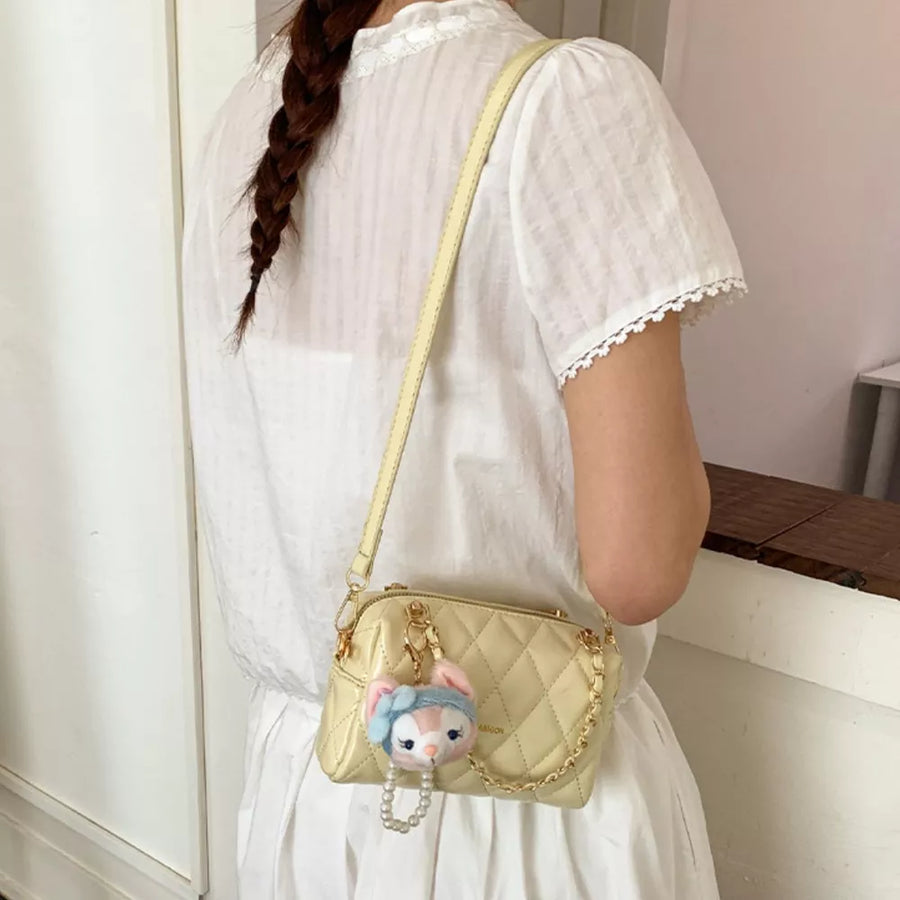 Yellow with Quilted Chain Strap Crossbody Bag