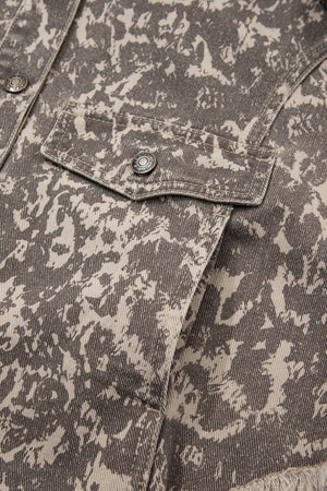 taupe denim jacket with button-front and camo