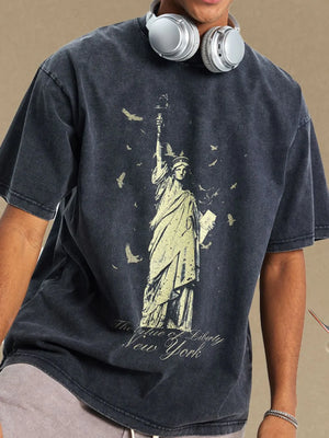 Black vintage wash t-shirt with Statue of Liberty graphic and New York text.