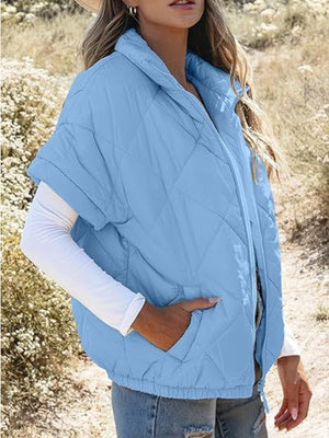 Khaki quilted jacket with hip-length and zip-front