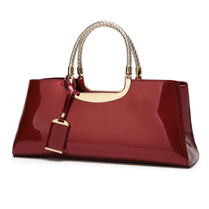 Patent Leather Medium Top Handle Handbag in Black with top handle
