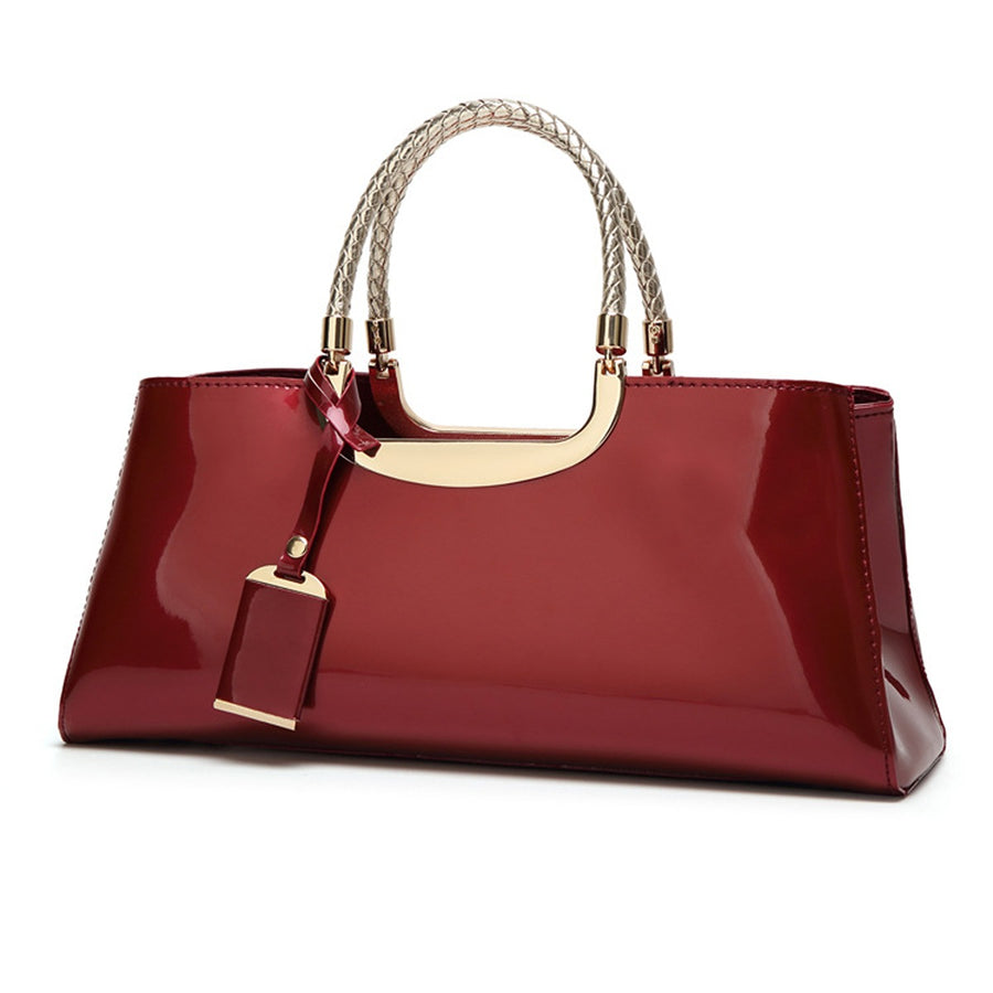 Patent Leather Medium Top Handle Handbag in Black with top handle