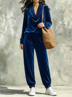 Sky Blue Cowl Neck Top And Joggers Set