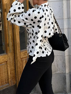 blouse in White with polka dot and buttoned