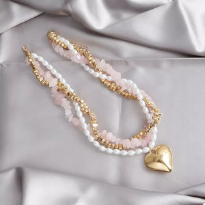Three-layered Heart Pendant 18k Gold-plated Necklace in gold with three-layered