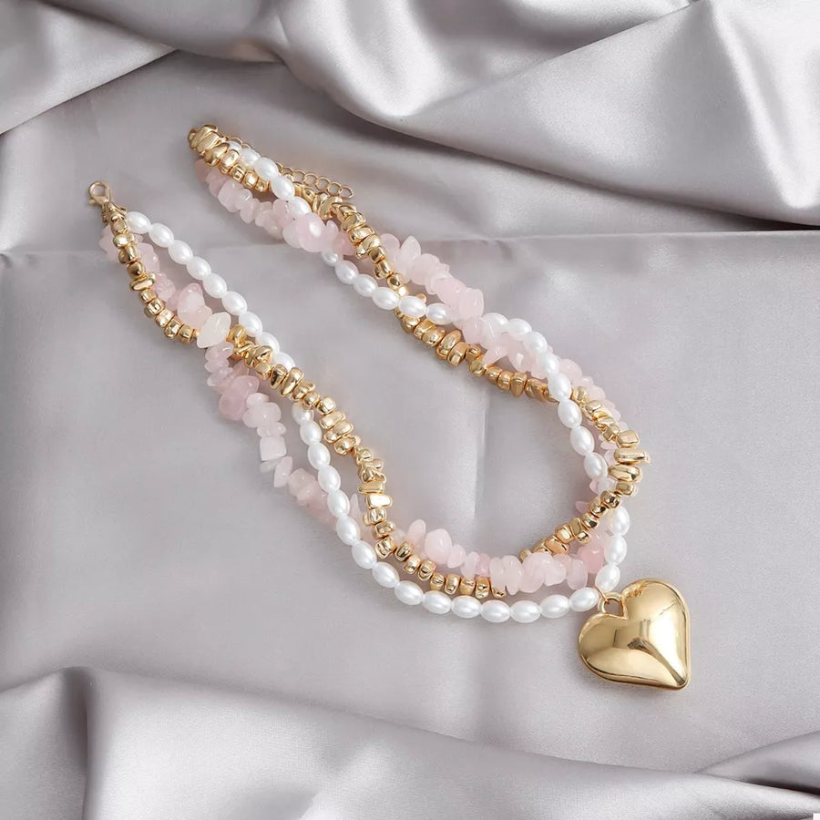 Three-layered Heart Pendant 18k Gold-plated Necklace in gold with three-layered