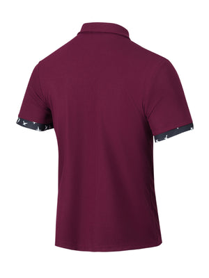 Burgundy waffle textured button-up shirt with patterned cuffs