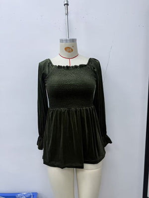 100% polyester Care instructions: Machine wash cold peplum top in Burgundy with flared silhouette
