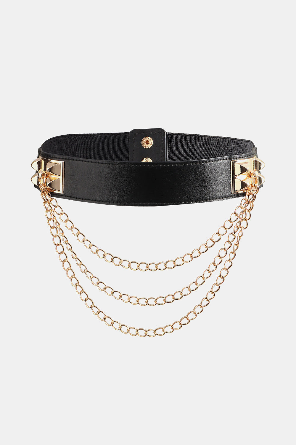 Black spiked edge chain drape belt with gold hardware