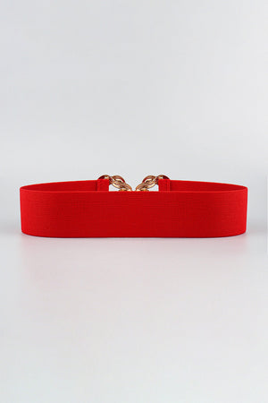 Red braided stretch belt with gold alloy knot buckle detail