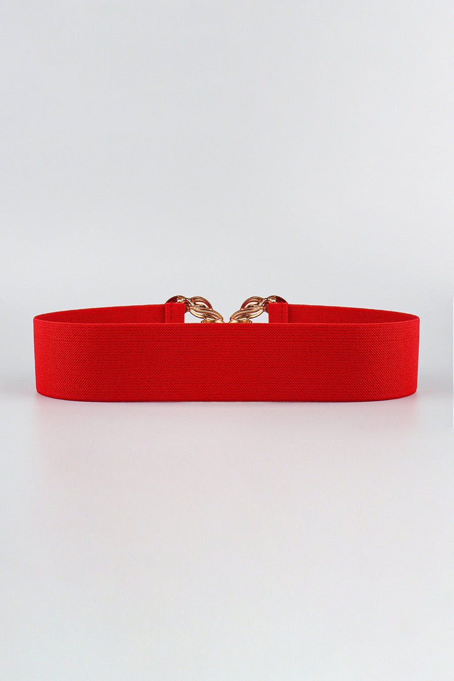 Red braided stretch belt with gold alloy knot buckle detail