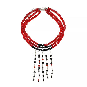 Burgundy necklace with choker-length and hook-and-eye