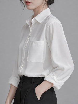 Main fabric: polyester button-up shirt in Black with relaxed silhouette