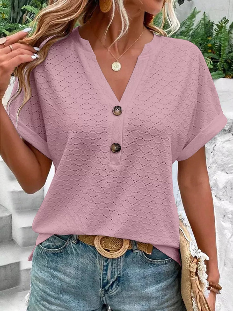 Black with Notched Short Sleeve Top