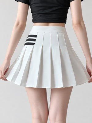 Deep Cafe [Three Bars]] mini skirt featuring pleated and striped