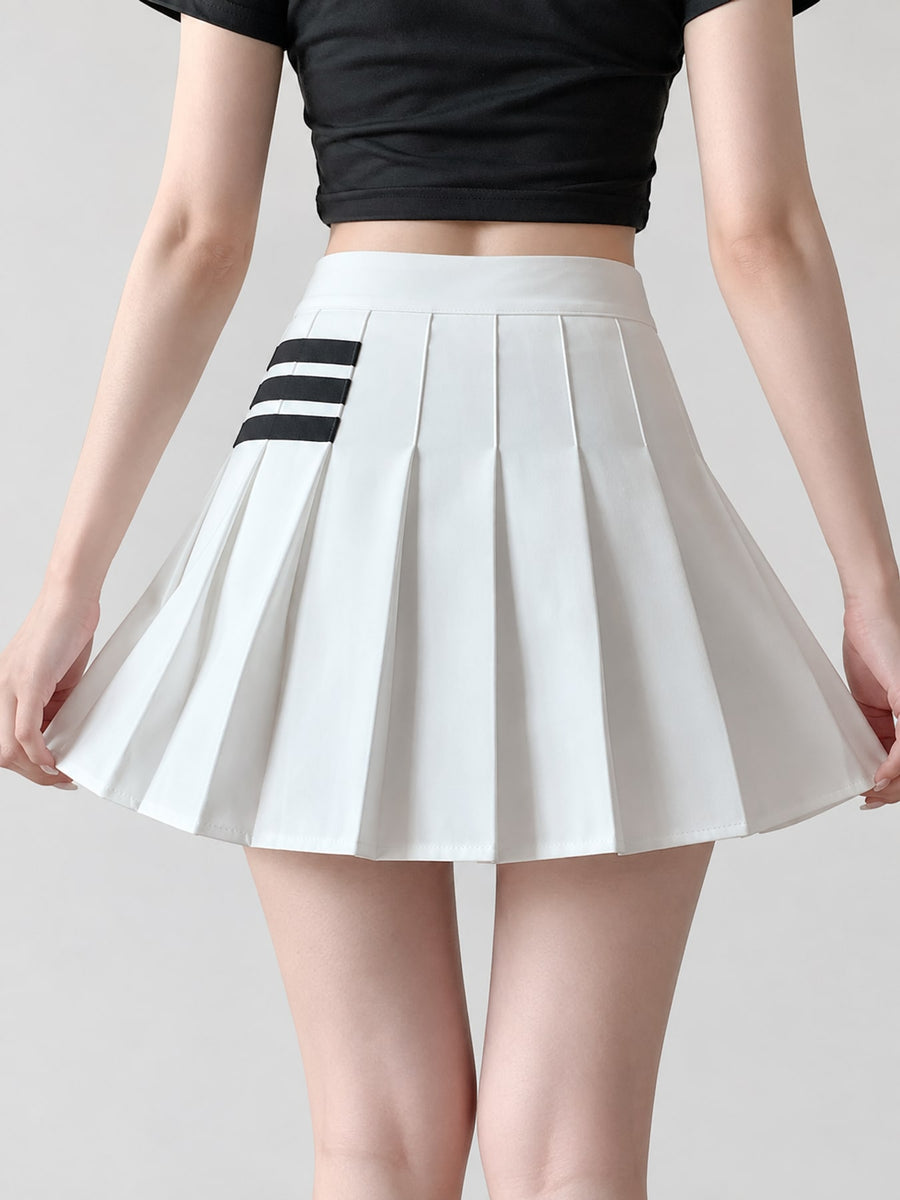 Deep Cafe [Three Bars]] mini skirt featuring pleated and striped