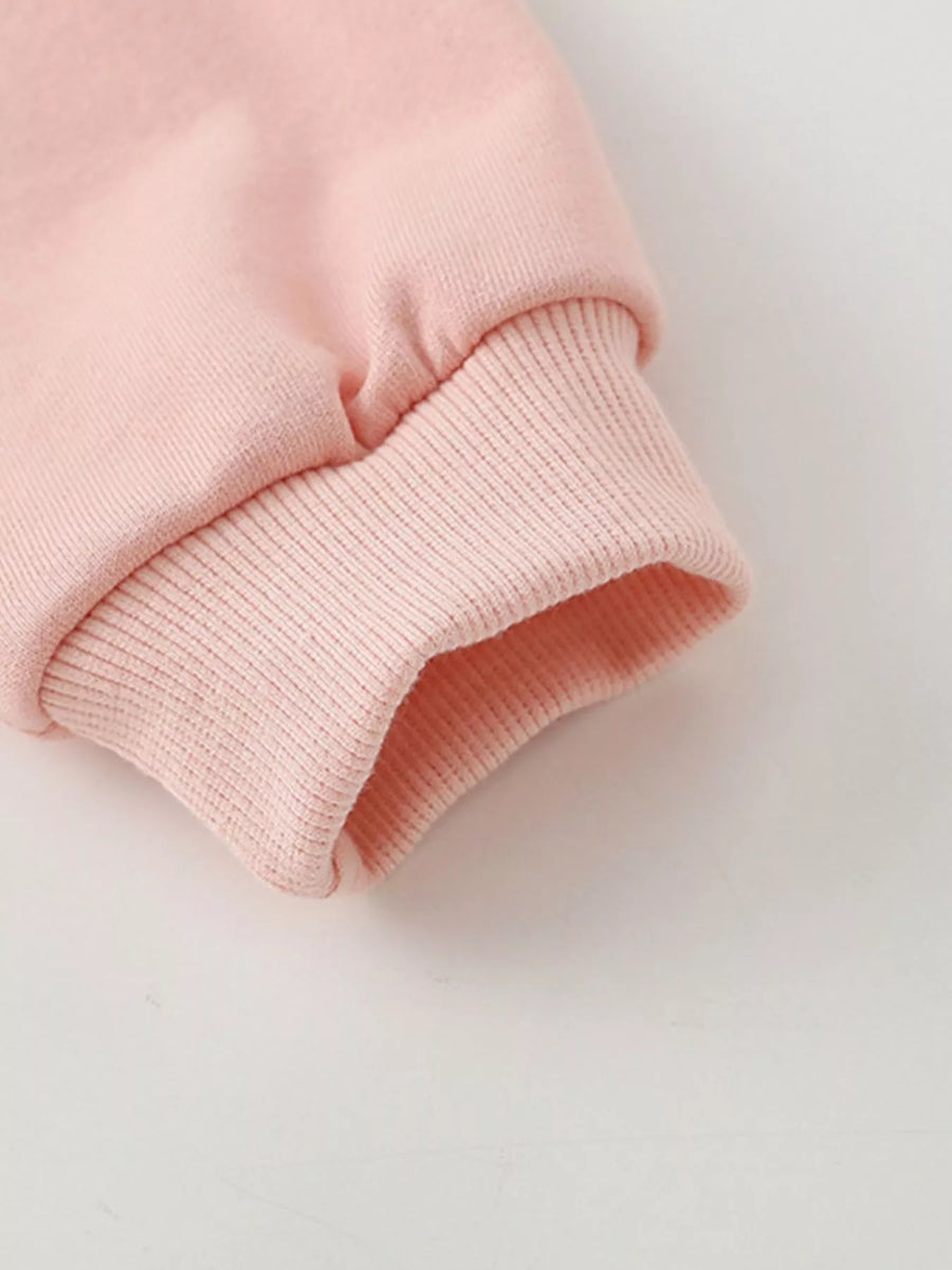 Kids' watermelon pink cotton sweatshirt cuff detail