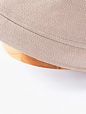 Khaki cotton bucket hat with stitched detail and wide brim