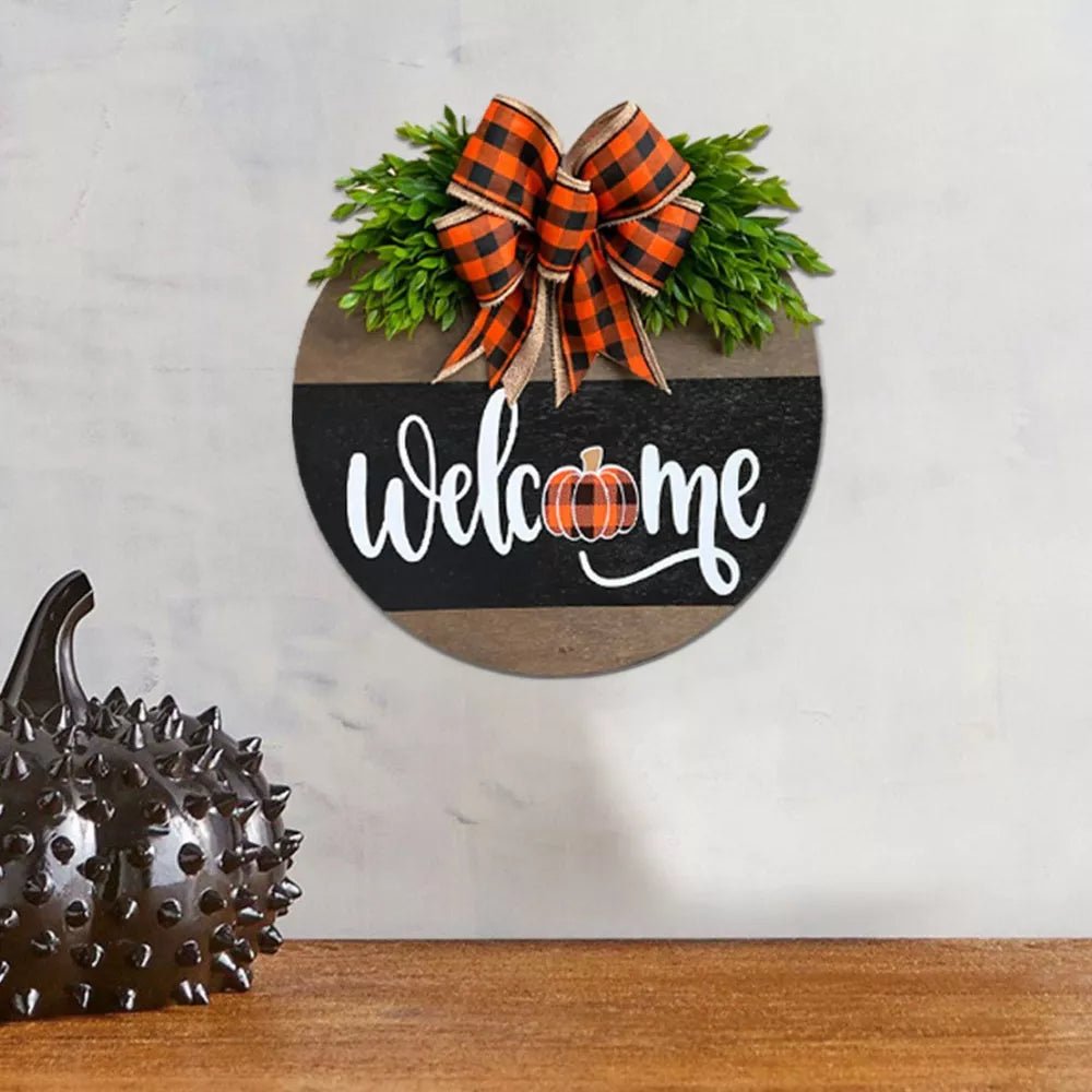 brown door hanger with plaid, graphic print and none