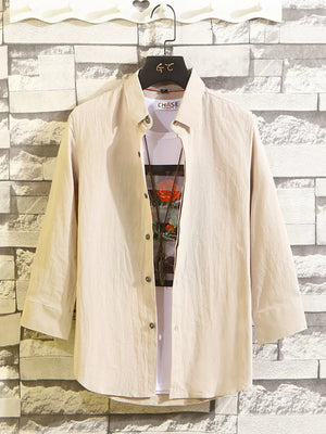 Black Men's Plus Size Button Up 3/4 Sleeve Shirt
