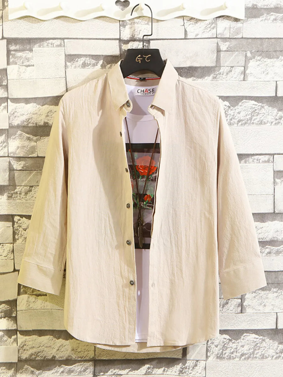 Black Men's Plus Size Button Up 3/4 Sleeve Shirt