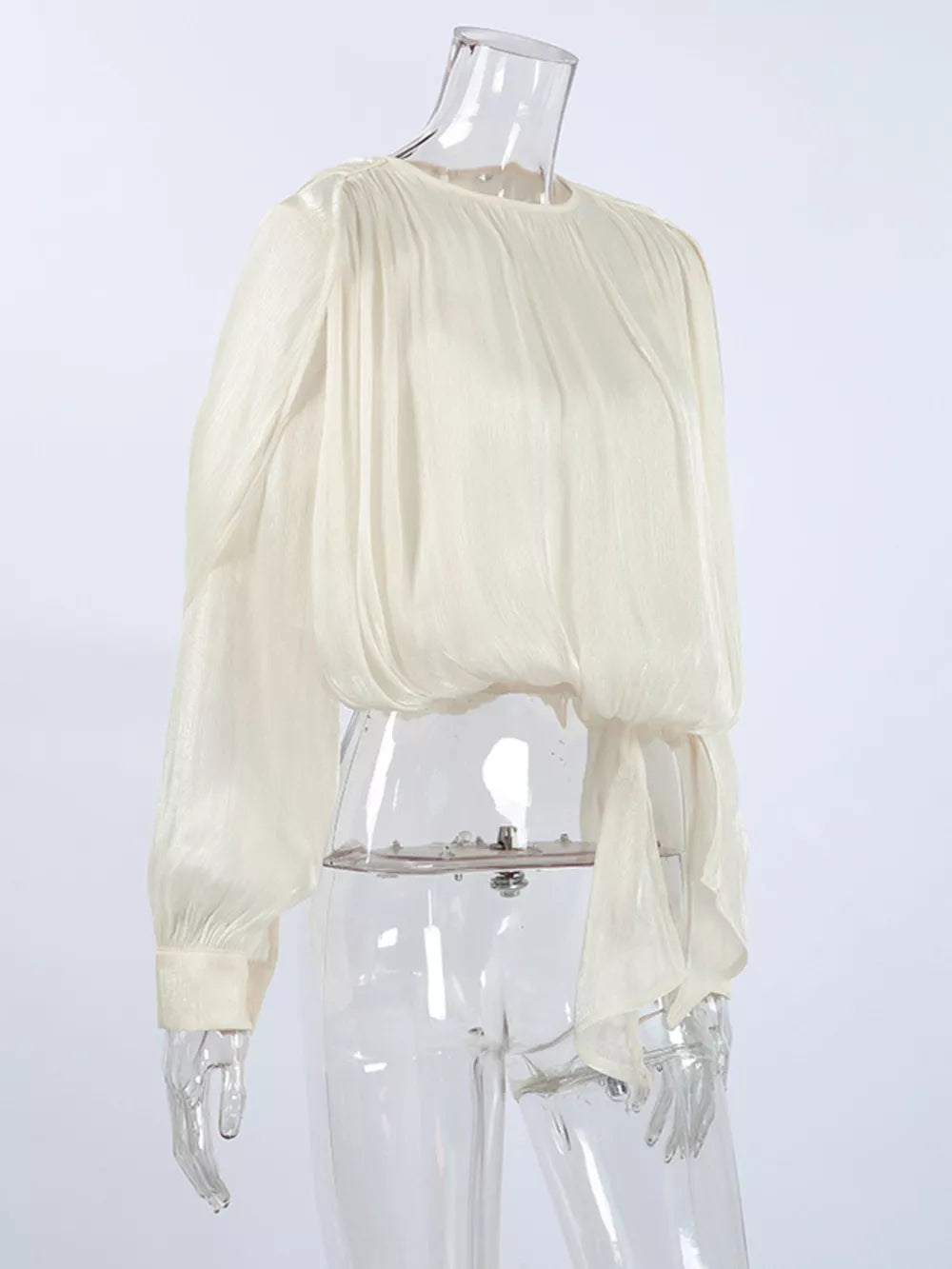 Tan relaxed blouse with round neck