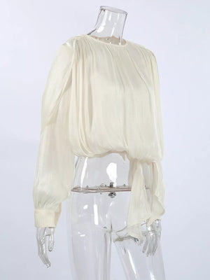 Tan relaxed blouse with round neck
