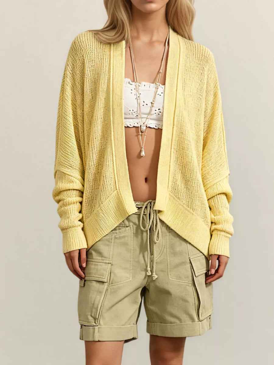 cardigan in pale yellow featuring waffle-knit and relaxed fit