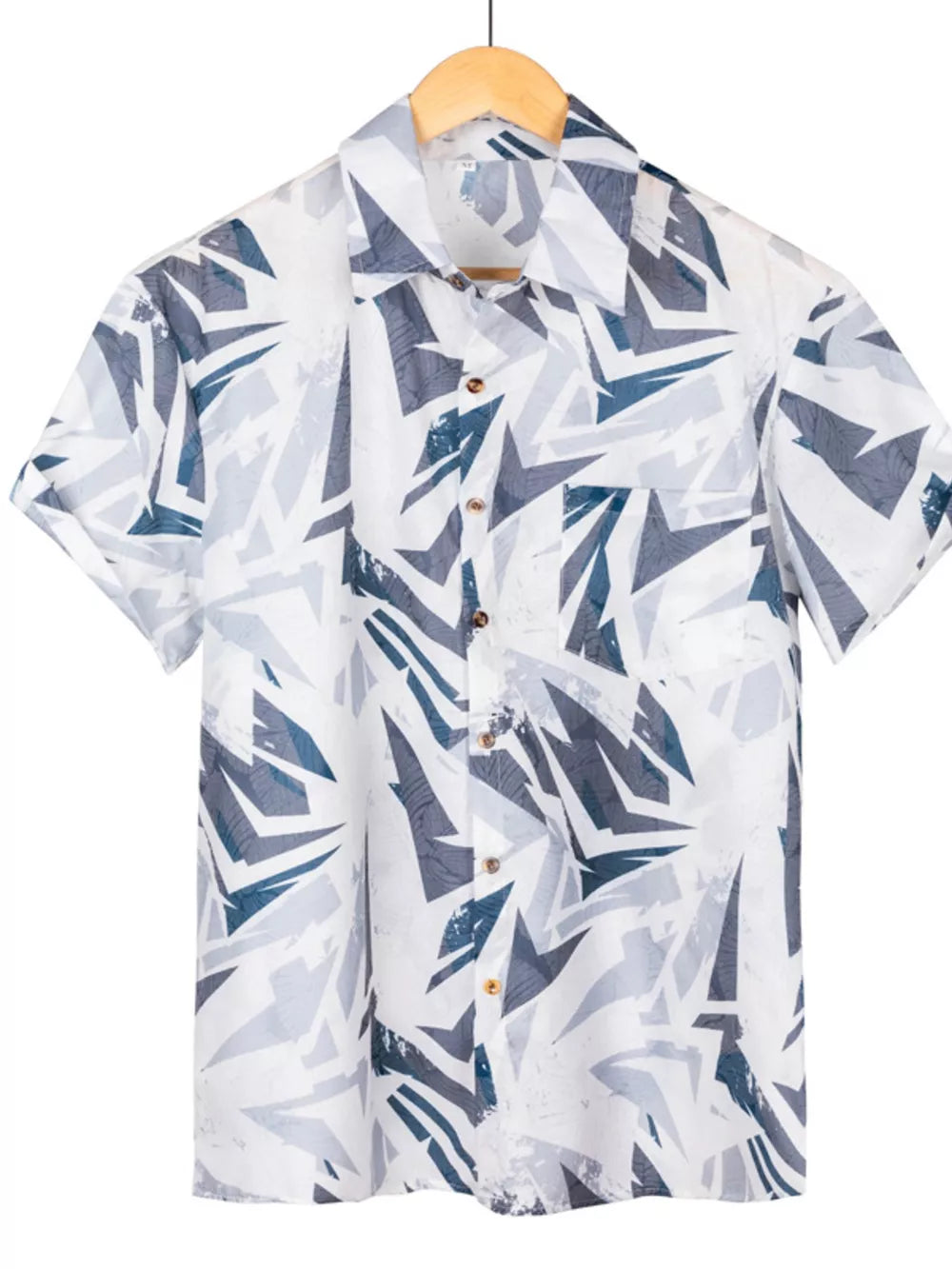 Grey button-down shirt with hip-length and button-front