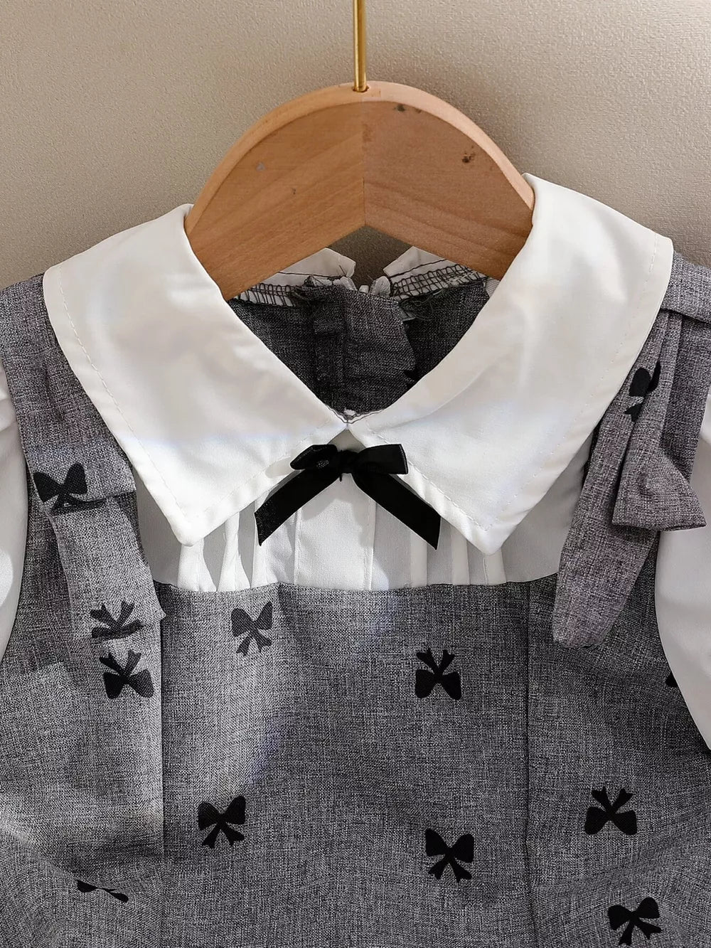 Children's Bow Print Puff Sleeve Dress in Gray