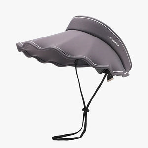 Dark Gray scalloped brim sun visor with white trim and adjustable chin strap.