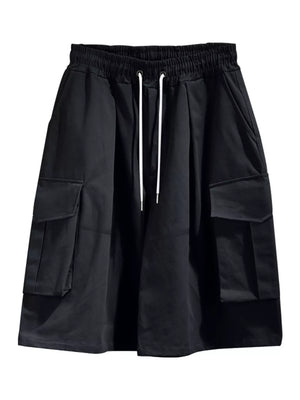 Men's Full Size Cargo Shorts With Drawstring Waist in Black