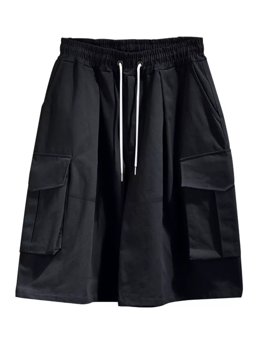 Men's Full Size Cargo Shorts With Drawstring Waist in Black