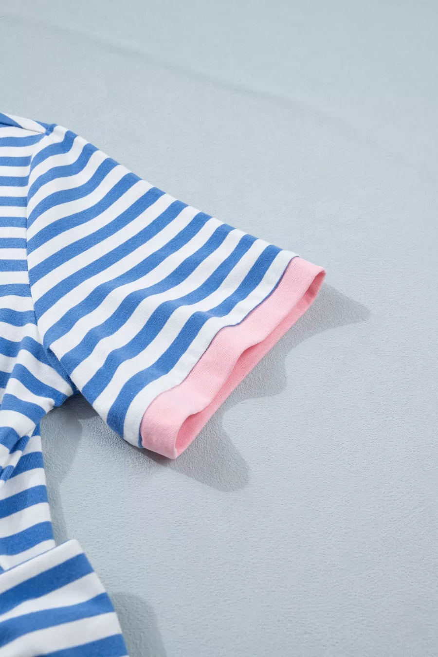 Nautical stripe mini dress with pink trim on sleeve cuff