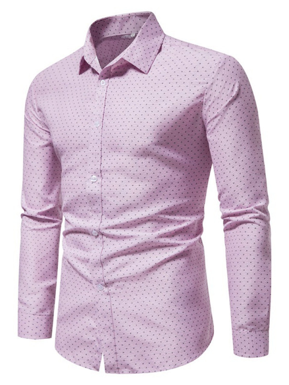 Pink micro-dotted slim fit cotton button-up shirt