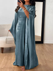 Deep Teal kimono sleeve maxi dress with flowy silhouette and elegant puff sleeves.