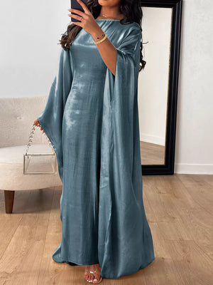 Deep Teal kimono sleeve maxi dress with flowy silhouette and elegant puff sleeves.