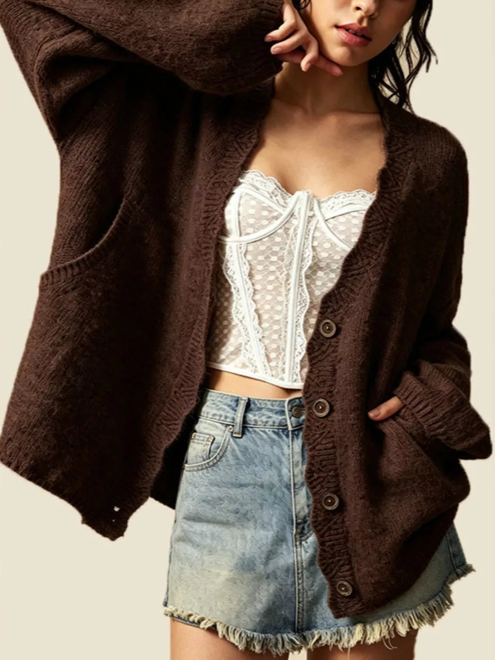 classic cardigan in mustard yellow with v-neck