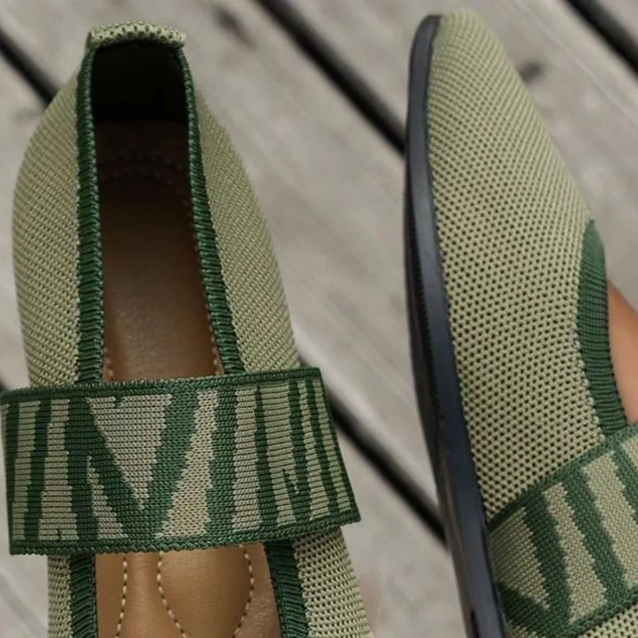 Point Toe Slip-ons in dusty blue with knit upper