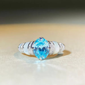 ring in sky blue with geometric and zircon embellishment