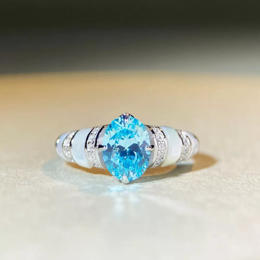 ring in sky blue with geometric and zircon embellishment