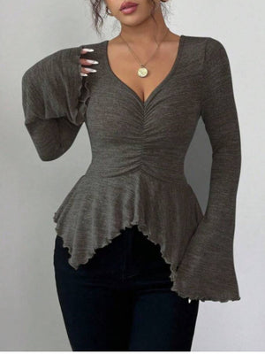 Peacock Blue peplum top with hip-length and pullover