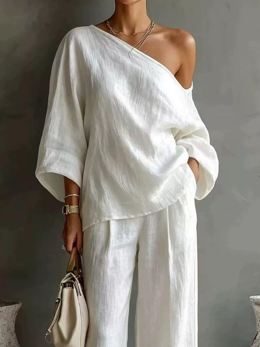 100% polyester Care instructions: Machine wash cold two-piece set in Grey with relaxed silhouette