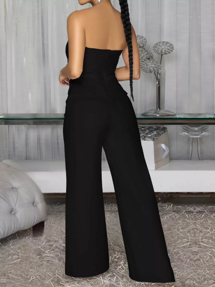 Black with Tube Wide Leg Jumpsuit in Black