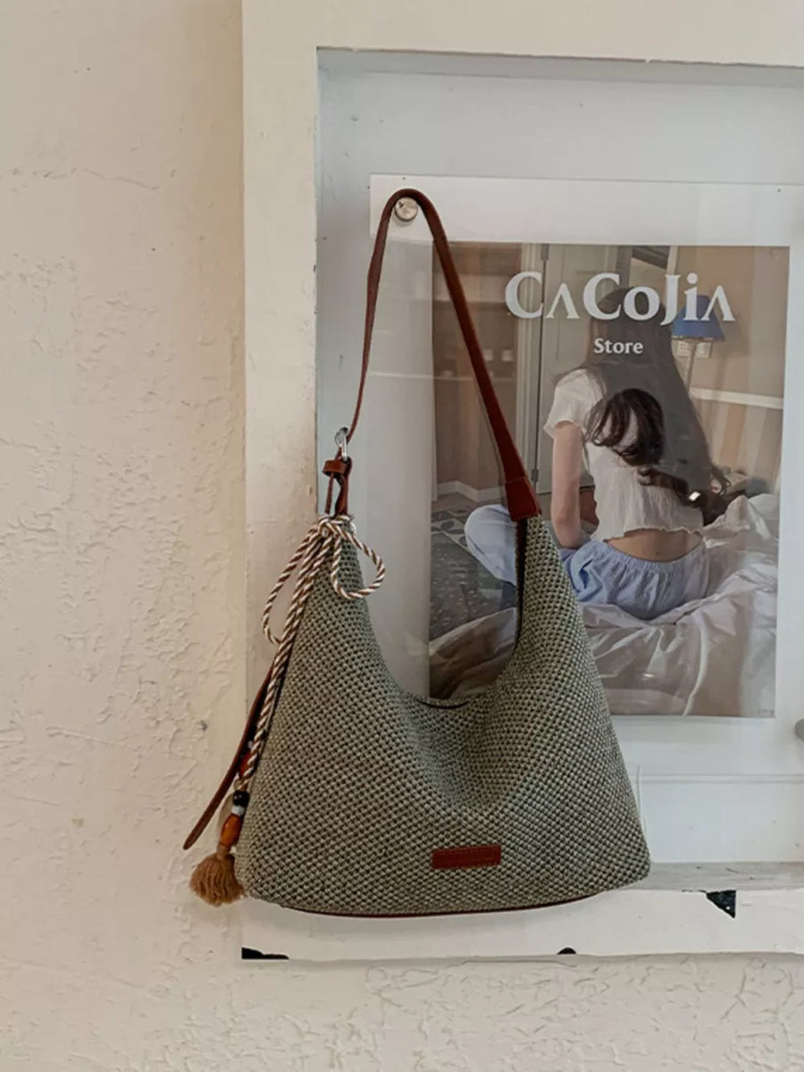 Sky Blue with Tassel Woven Shoulder Bag