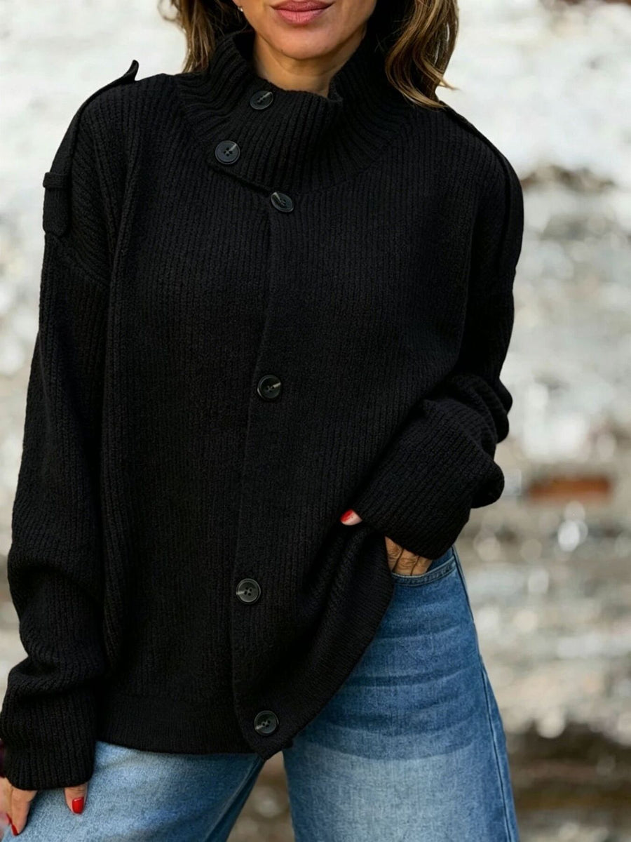 Pink relaxed cardigan with mock neck
