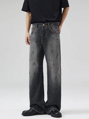 Light Blue Men's Vintage Wash Flare Jeans Plus Size