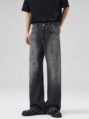 Light Blue Men's Vintage Wash Flare Jeans Plus Size