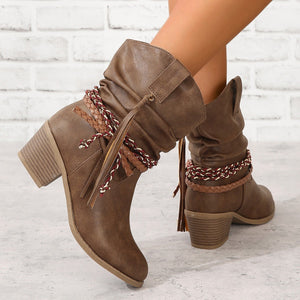 PU Leather,Rubber Imported Size &amp boots in Coffee Brown with slouchy silhouette
