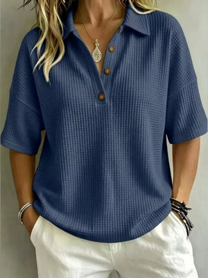 Full Size Waffle Knit Polo Top Plus Size in Watermelon Red